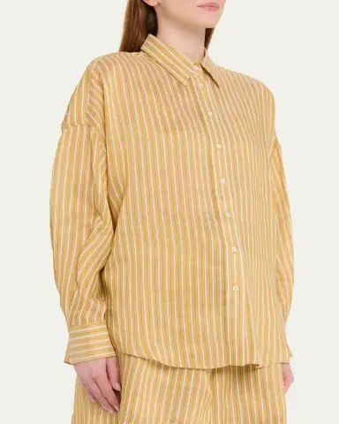 Brunello Cucinelli Striped Linen and Silk Button-Down Shirt | Thumbnail 4 Brunello Cucinelli Striped Linen and Silk Button-Down Shirt | Thumbnail 4