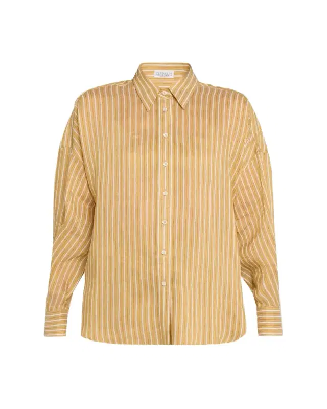 Brunello Cucinelli Striped Linen and Silk Button-Down Shirt