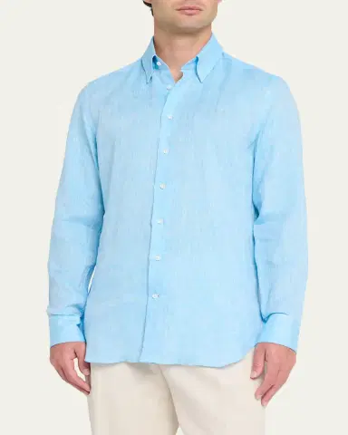 Bergdorf Goodman Men's Heathered Cotton Button-Down Shirt | Thumbnail 4