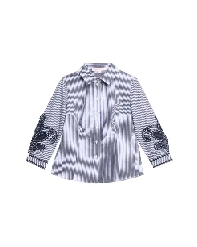 Ana Embroidered Striped Poplin Button-Down Shirt