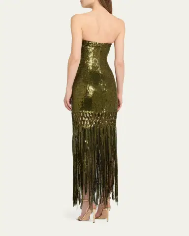 Oscar de la Renta Strapless Sequined Fringe Maxi Dress | Thumbnail 3