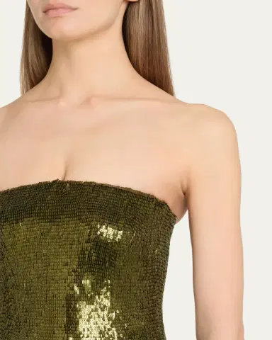 Oscar de la Renta Strapless Sequined Fringe Maxi Dress | Thumbnail 5