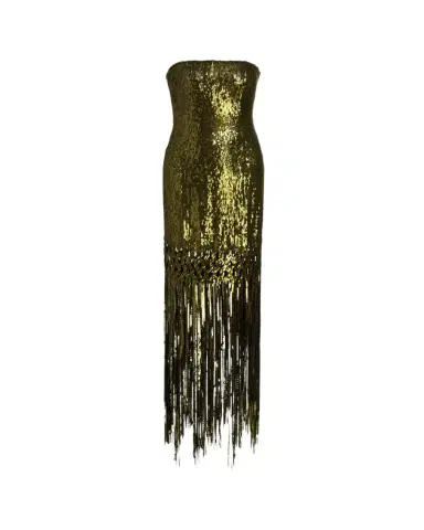 Oscar de la Renta Strapless Sequined Fringe Maxi Dress | Thumbnail 1