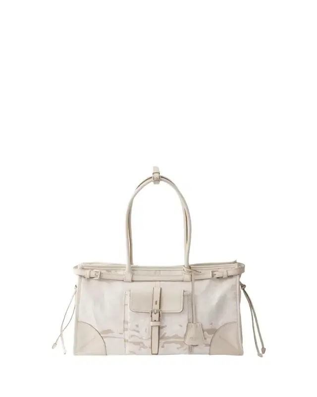Prada Bonnie Large Printed Linen & Leather Shoulder Bag