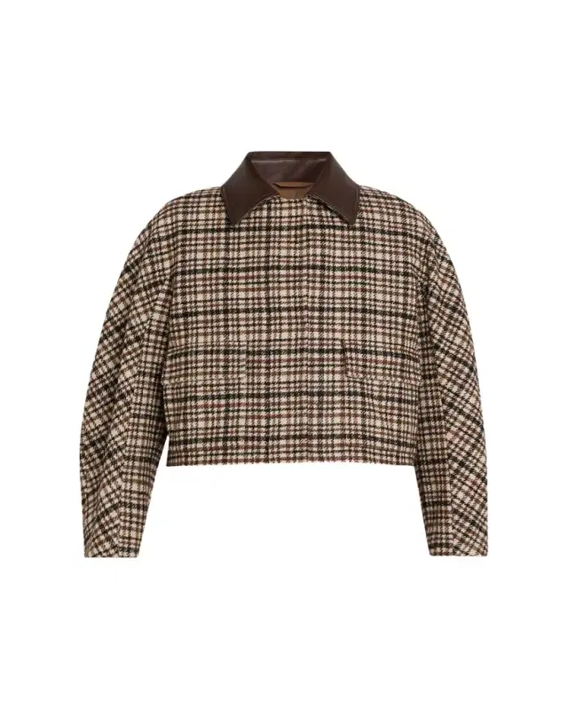 Brunello Cucinelli Leather-Collar Check Boxy Car Coat