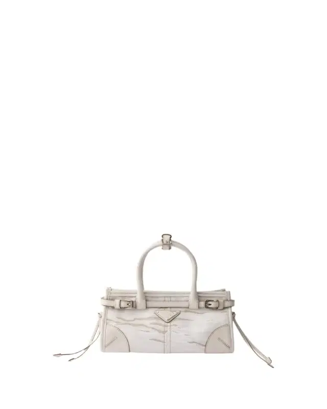 Prada Bonnie Small Printed Linen & Leather Top-Handle Bag