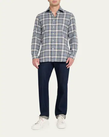 Kiton Men's Cotton Plaid Classic Fit Button-Down Shirt | Thumbnail 2