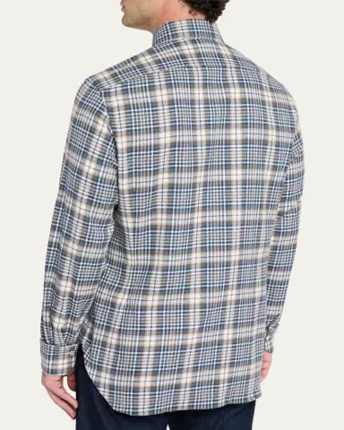 Kiton Men's Cotton Plaid Classic Fit Button-Down Shirt | Thumbnail 3