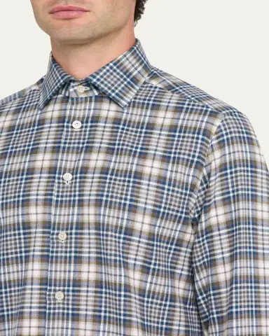 Kiton Men's Cotton Plaid Classic Fit Button-Down Shirt | Thumbnail 5