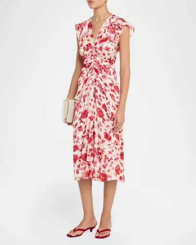 Isabel Marant Lyndsay Floral Burnout Flutter-Sleeve Midi Dress | Thumbnail 3 Isabel Marant Lyndsay Floral Burnout Flutter-Sleeve Midi Dress | Thumbnail 3