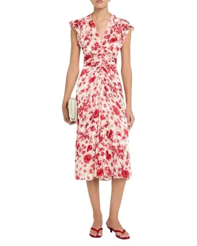 Isabel Marant Lyndsay Floral Burnout Flutter-Sleeve Midi Dress | Thumbnail 1 Isabel Marant Lyndsay Floral Burnout Flutter-Sleeve Midi Dress | Thumbnail 1