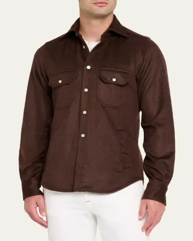 Kiton Men's Cashmere and Wool Flap-Pocket Overshirt | Thumbnail 4 Kiton Men's Cashmere and Wool Flap-Pocket Overshirt | Thumbnail 4