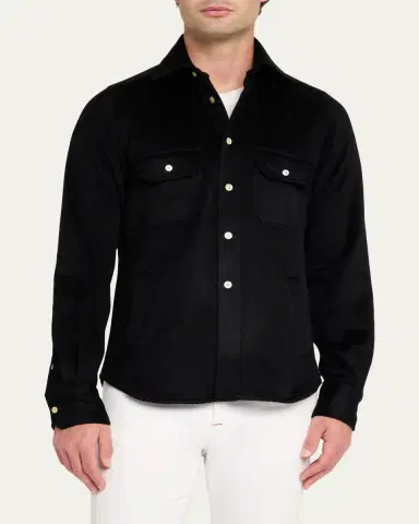 Kiton Men's Cashmere and Wool Flap-Pocket Overshirt | Thumbnail 9 Kiton Men's Cashmere and Wool Flap-Pocket Overshirt | Thumbnail 9