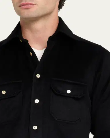 Kiton Men's Cashmere and Wool Flap-Pocket Overshirt | Thumbnail 10 Kiton Men's Cashmere and Wool Flap-Pocket Overshirt | Thumbnail 10