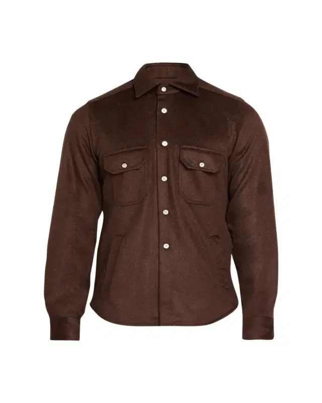 Kiton Men's Cashmere and Wool Flap-Pocket Overshirt