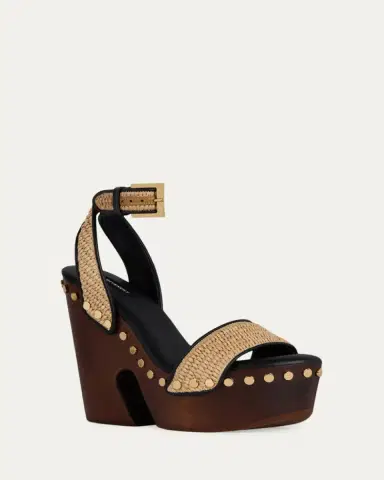 Givenchy Clog Raffia-Effect Platform Sandals with Studs Detail | Thumbnail 2 Givenchy Clog Raffia-Effect Platform Sandals with Studs Detail | Thumbnail 2