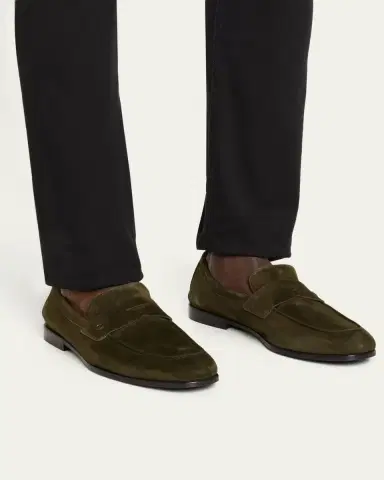 Ferragamo Men's Suede Micro-Gancio Penny Loafers | Thumbnail 2