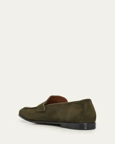 Ferragamo Men's Suede Micro-Gancio Penny Loafers | Thumbnail 4