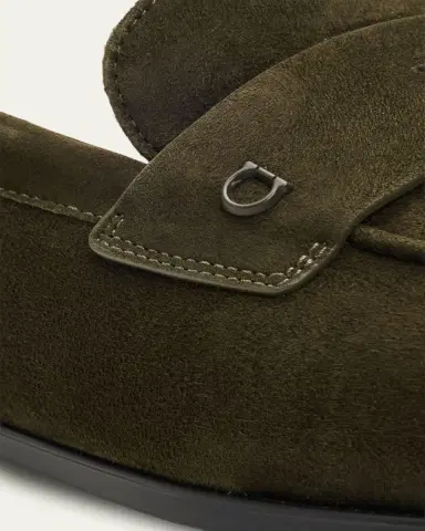 Ferragamo Men's Suede Micro-Gancio Penny Loafers | Thumbnail 5