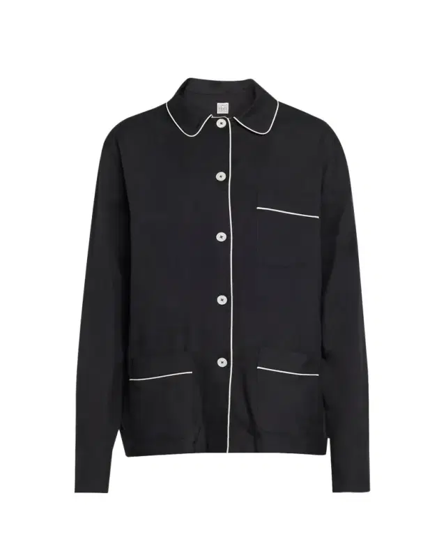 Piped Silk Pj Top