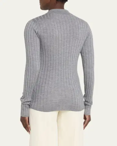 TOTEME Slim Ribbed Long Sleeve Shirt | Thumbnail 3