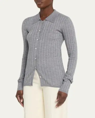 TOTEME Slim Ribbed Long Sleeve Shirt | Thumbnail 4