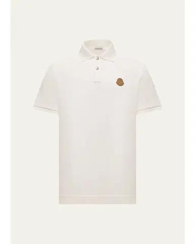 Moncler Men's Leather Logo Patch Cotton Pique Polo Shirt | Thumbnail 1 Moncler Men's Leather Logo Patch Cotton Pique Polo Shirt | Thumbnail 1