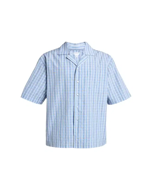 Bottega Veneta Men's Cotton and Silk Textured Plaid Short-Sleeve Shirt