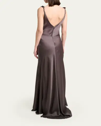 Victoria Beckham Asymmetric Draped Sleeveless Satin Midi Dress | Thumbnail 3