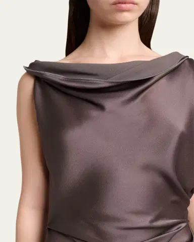 Victoria Beckham Asymmetric Draped Sleeveless Satin Midi Dress | Thumbnail 5