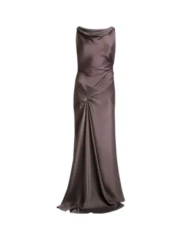 Victoria Beckham Asymmetric Draped Sleeveless Satin Midi Dress | Thumbnail 1