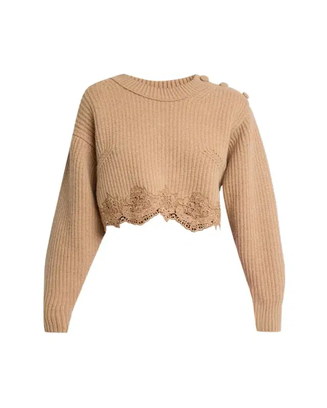 Chloe Wool-Cashmere Lace Trim Pullover