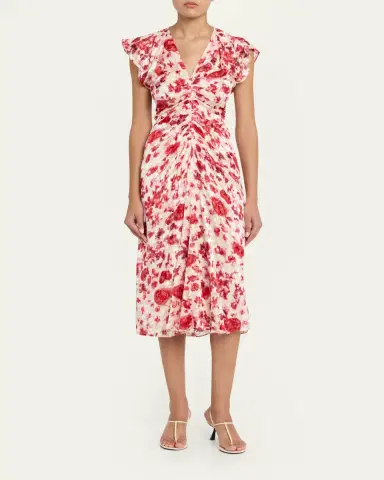 Isabel Marant Lyndsay Floral Burnout Flutter-Sleeve Midi Dress | Thumbnail 2