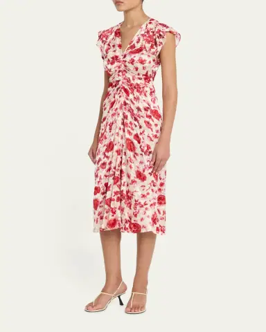 Isabel Marant Lyndsay Floral Burnout Flutter-Sleeve Midi Dress | Thumbnail 4