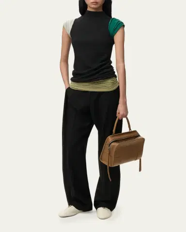 Loewe Mock-Neck Colorblock Cap-Sleeve Knit Top | Thumbnail 2 Loewe Mock-Neck Colorblock Cap-Sleeve Knit Top | Thumbnail 2