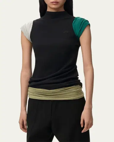 Loewe Mock-Neck Colorblock Cap-Sleeve Knit Top | Thumbnail 4 Loewe Mock-Neck Colorblock Cap-Sleeve Knit Top | Thumbnail 4