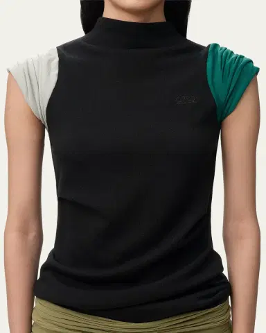 Loewe Mock-Neck Colorblock Cap-Sleeve Knit Top | Thumbnail 5 Loewe Mock-Neck Colorblock Cap-Sleeve Knit Top | Thumbnail 5