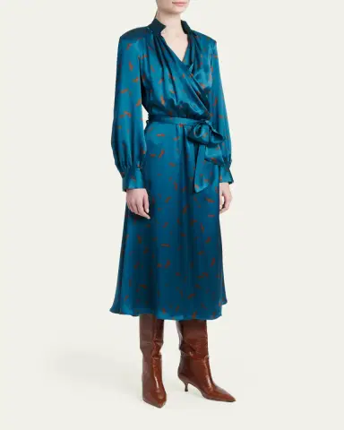 Kiton Strong-Shoulder Long-Sleeve Satin Midi Wrap Dress | Thumbnail 4 Kiton Strong-Shoulder Long-Sleeve Satin Midi Wrap Dress | Thumbnail 4