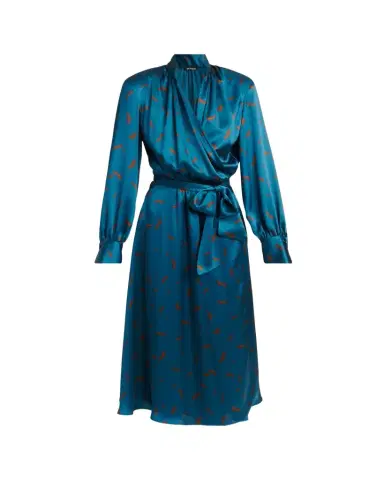 Kiton Strong-Shoulder Long-Sleeve Satin Midi Wrap Dress | Thumbnail 1 Kiton Strong-Shoulder Long-Sleeve Satin Midi Wrap Dress | Thumbnail 1