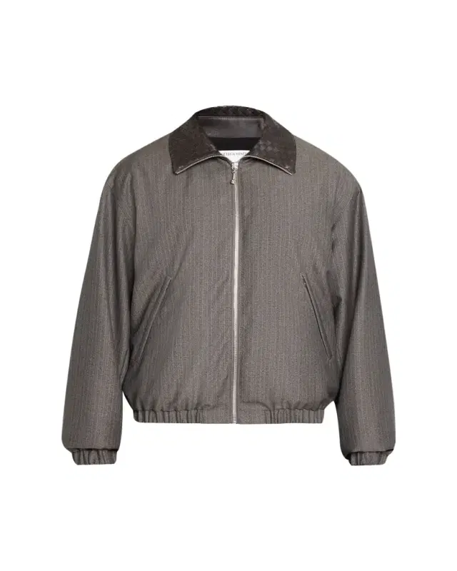 Bottega Veneta Men's Shadow Stripe Intrecciato Leather-Collar Jacket