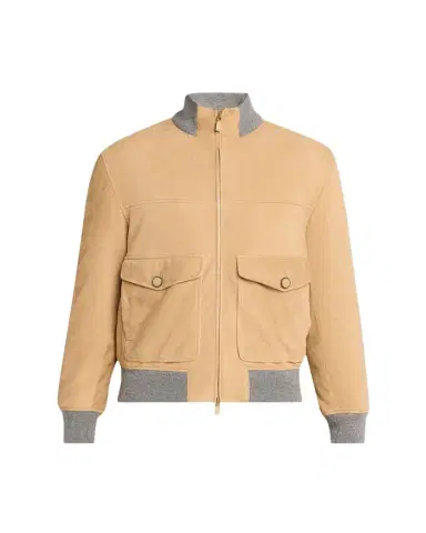 Brunello Cucinelli Men's Suede Knit-Trim Bomber Jacket | Thumbnail 1