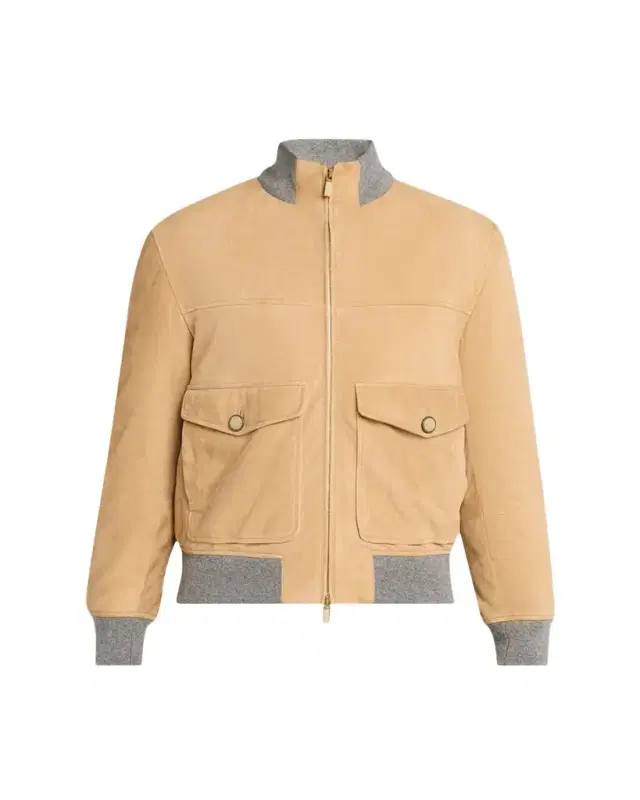 Brunello Cucinelli Men's Suede Knit-Trim Bomber Jacket