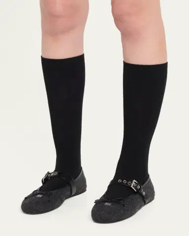 Miu Miu Flannel Leather-Strap Ballerina Flats | Thumbnail 2