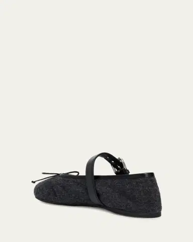 Miu Miu Flannel Leather-Strap Ballerina Flats | Thumbnail 4