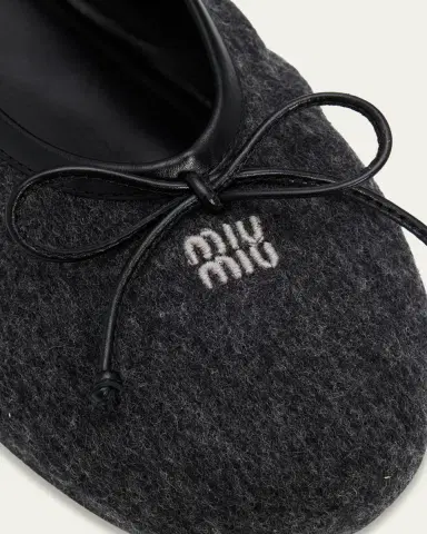 Miu Miu Flannel Leather-Strap Ballerina Flats | Thumbnail 5