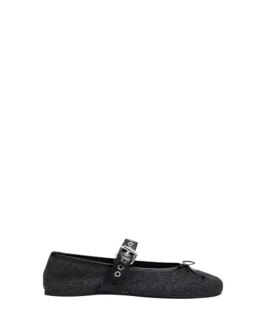 Miu Miu Flannel Leather-Strap Ballerina Flats | Thumbnail 1