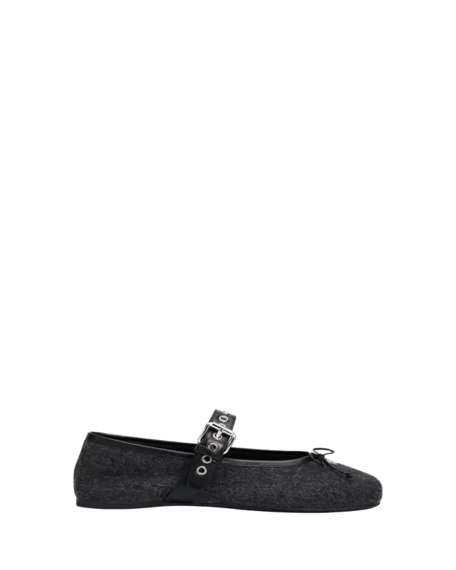 Miu Miu Flannel Leather-Strap Ballerina Flats