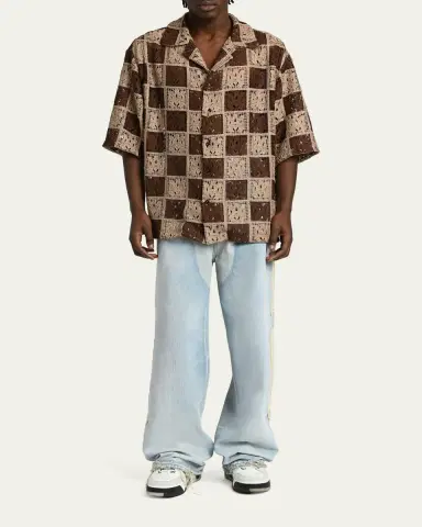 AMIRI Men's Crochet MA-Knit Checkerboard Short-Sleeve Shirt | Thumbnail 2