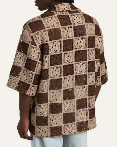 AMIRI Men's Crochet MA-Knit Checkerboard Short-Sleeve Shirt | Thumbnail 3