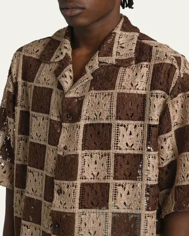 AMIRI Men's Crochet MA-Knit Checkerboard Short-Sleeve Shirt | Thumbnail 5
